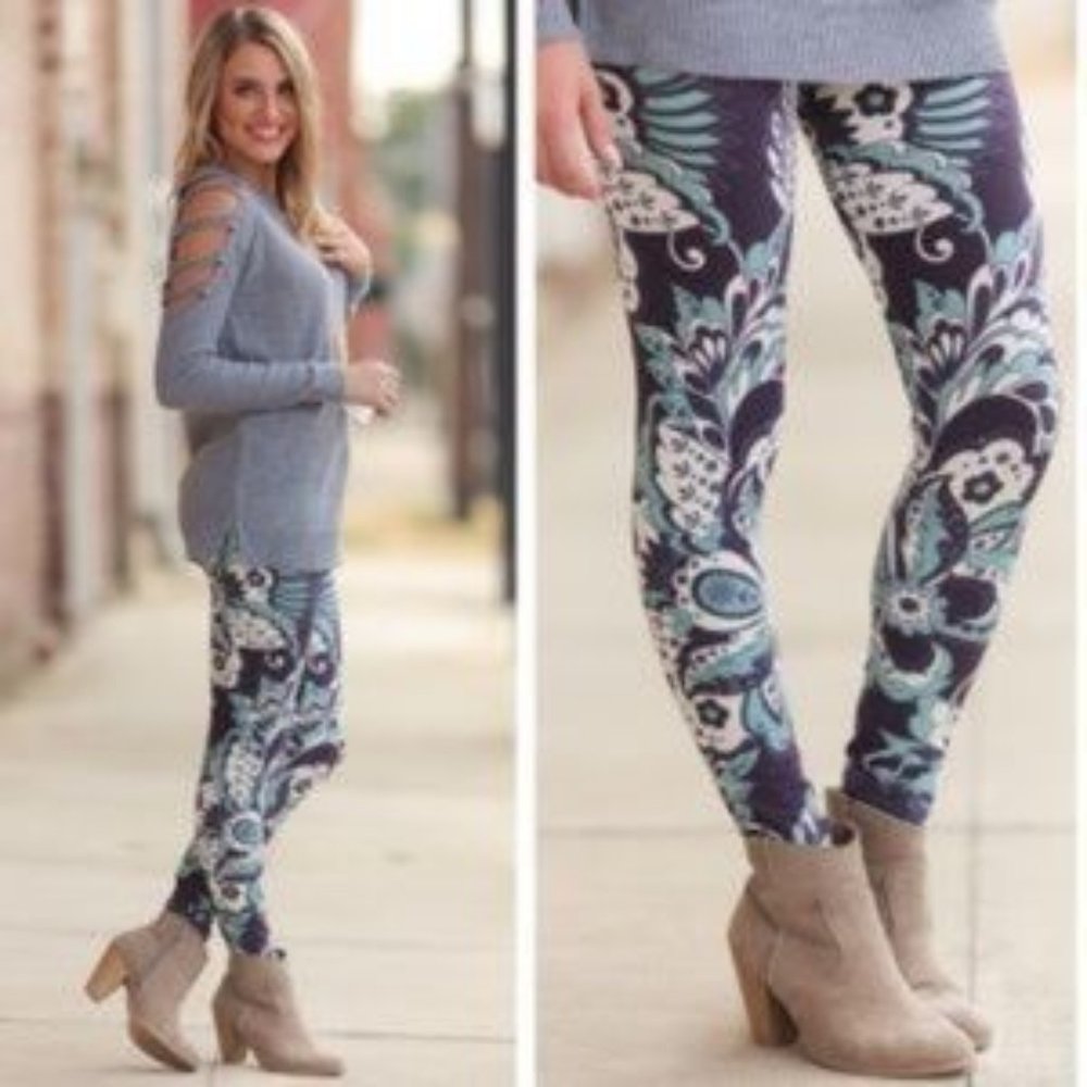 Soft stretchy blue Leggings elastic Waistband